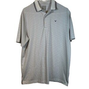 Men's Callaway White Navy Blue Golf Polo Performance Shirt Size Med EUC #1721-LA